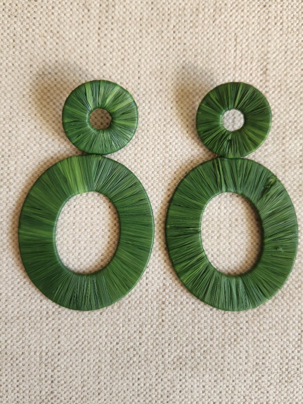 Oversized Green Raffia Drop Earrings